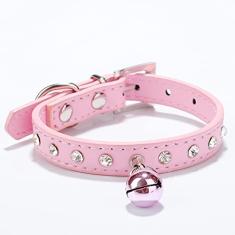 Coleira De Gato Com Sinos Coleira De Gato De Couro PU Incrustada De Strass Coleira De Gato Personalizada Ajustável Coleira De Segurança De Gato,Rosa,S 27-33cm