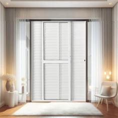 Porta Balção de Aluminio 210x150cm 2 Folhas Moveis e 1 Folha Fixa Branco
