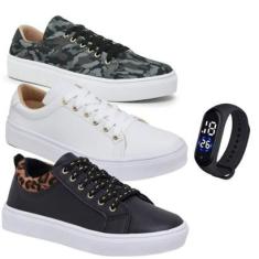 Kit 3 Pares Tênis Feminino Academia Caminhada Esporte + Relógio-Feminino