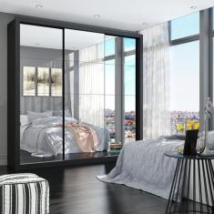 Guarda Roupa Casal com Espelhos 3 Portas de Correr 4 Gavetas Max Premi