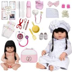 Boneca Reborn Recém Nascida Morena Linda 24 Itens Completa - Cegonha R