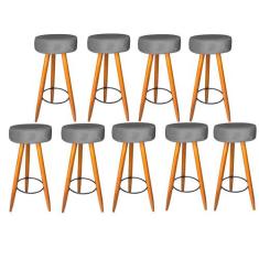 Kit 09 Banqueta Alta Flora Pés Palito em Madeira Caramelo para  Bar Bi