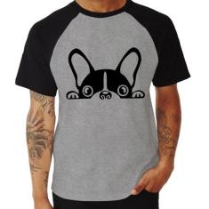 Camiseta Raglan Cachorro Boston Terrier - Foca na Moda, Cinza, Preto, 