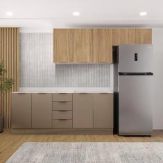 Cozinha Modulada 4 Peças sem Tampo com Rodapé 2 Aéreos e 2 Balcões Ipanema Cabecasa Madeiramadeira Cinza Trama/Acácia