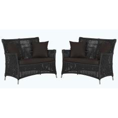 2 Sofás área Externa Igapó Alumínio Fendi Corda Náutica E9 Preto