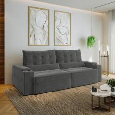 Sofá Retrátil Reclinável 4 Lugares 260cm Porta Copos e USB Embaúba Ext