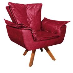 Poltrona Giratória Opala Corano Base Madeira Mm30 - DRossi Vermelho