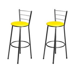 Jogo 2 Banqueta Alta Para Cozinha Epoxi Craqueada Assento Estofado - L