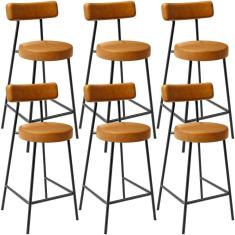 Kit 06 Banquetas Baixa Para Cozinha Sala De Jantar Bancada Milão L02 Couríssimo Whisky - Lyam Decor