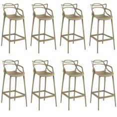 Kit 8 Banquetas Allegra Com Encosto Design Cozinha/bancada - Nude