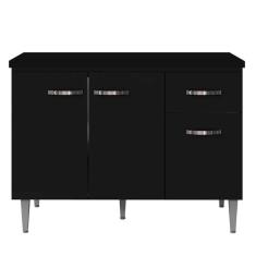 Balcão De Cozinha 120cm Gabriela 3 Portas 1 Gaveta Com Tampo Preto