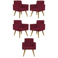 Kit 05 Cadeiras Poltronas Decorativa - Escritório - Recepção Cor:marsala