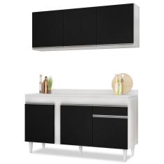 Armário Aéreo Argélia E Balcão Gabinete Para Pia Com Tampo 150cm Dakota Branco-preto- Lumil