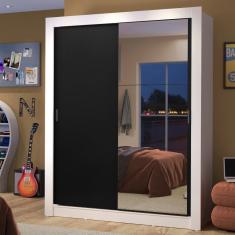 Guarda Roupa Solteiro Dallas 2 Portas de Correr 2 Gavetas Branco-preto