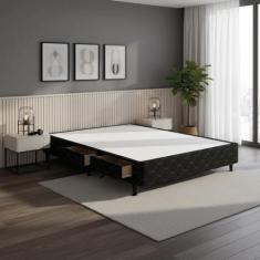 Cama Box Castor Casal Poli Preto com 2 Gavetas 138x188x27cm