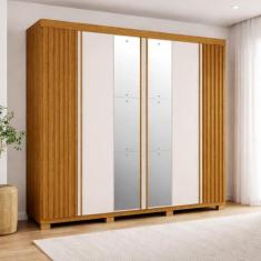 Guarda-Roupa Casal Ripado 6 Portas com Espelho 6 Gavetas 100% MDF 230c