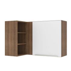 Armário Aéreo de Canto com Adega Acoplada Madesa Lux 1 Porta - Rustic/Branco Veludo