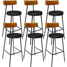 Kit 06 Banquetas Alta Bar Cozinha Sala De Jantar Milão L02 Couríssimo Whisky Preto - Lyam Decor