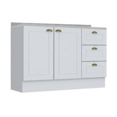 Balcão de Cozinha Modulado  Americana 2 Portas e 3 Gavetas c/ Tampo Branco - Henn