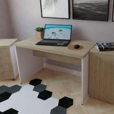 Mesa para Escritório 140cmx60cm 40mm Bramov Móveis Branco/Carvalho Mel