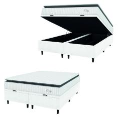 Cama Box Colchão Baú Casal Queen Molas Ensacadas City Pillow Top 158x198x64cm Linho Branco / Preto Hellen - Suporta até 110kg por Pessoa