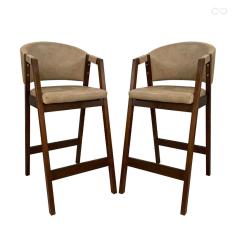 Kit 2 Banquetas Alta de Madeira Maciça Pinhão Ravena com Encosto Sintético Bege CCS