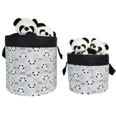 Kit Cesto Organizador De Brinquedos 2 Peças Panda Cinza - Tropical Bab