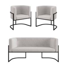 Kit Sofá 2 Lugares + 2 Poltronas Para Recepção Balaqui Bege