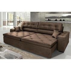 Sofá Austin 2,22m Retrátil, Reclinável Com Molas No Assento E Almofadas, Suede Café Cama Inbox