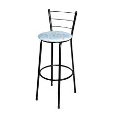 Banqueta Alta Para Cozinha Epoxi Preta Estofado Floral - Lamar Design,