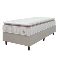 Cama Box Colchão Solteiro Molas Ensacadas City Pillow Top 88x188x61cm Branco-Bege Hellen Suporta até 110kg por Pessoa