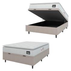 Cama Box Baú Colchão Casal Espuma D45 Lazio Pillow Top 138x188x70cm Branco-Bege Hellen Suporta até 120kg por Pessoa