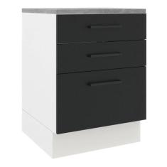 Balcão Madesa Agata 84x60cm 3 Gavetas Branco Preto