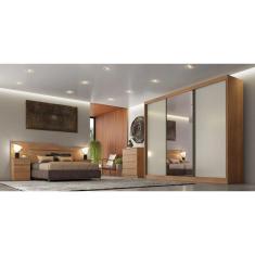 Guarda Roupa Casal com 1 Porta Espelhada 4 Gavetas - Diamond-Cumaru off white - Móveis Novo Horizonte