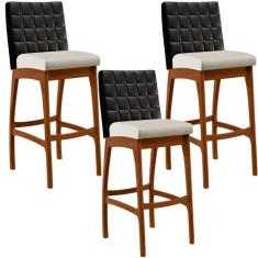 Kit 03 Banquetas Altas Sala De Jantar Fixa Mila L02 material sintético