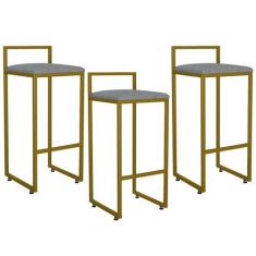 Kit 03 Banquetas Alta Para Cozinha Sala De Jantar Hanna L02 Dourado Li