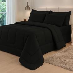 Jogo de Cama 6 Peças Aconchego Dupla Face Casal Queen Preto Casa Dona