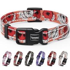 Tpotato Coleira de cachorro com estampa de combinação reflexiva para filhotes de raças pequenas, médias e grandes, coleiras femininas fofas de designer floral, coleira de nylon macio ajustável,