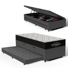 Cama Box Baú com Colchão de Espuma D45 Ortobom Airtech 150 + Auxiliar Unique Solteiro 88cm
