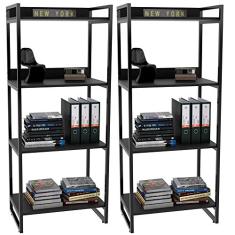 Kit 02 Estantes com 4 Prateleiras Escritório Estilo Industrial Form C01 146x60cm Preto Onix - Lyam Decor