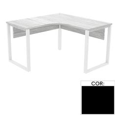 Mesa de Escritório em L Pé Tubular Pe25 em Mdp 145 x 145 x 60 cm Preta com Base Preta