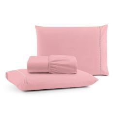 Jogo De Lençol Luiza Casal 3 Pçs 100% Algodão 180 Fios Ponto Palito - Rosa