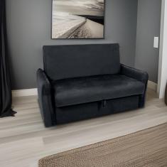 Sofá Cama Para Sala De Estar Zaia Com Baú Veludo Matrix - Preto Preto