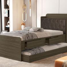 Cama Bibox com Captonê Tamires Castanho/Nogal