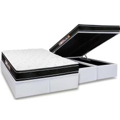 Cama Box Baú King: Colchão Espuma Castor D33 Black e White Double Face + Base CRC Courano White(193x203)