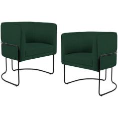 Kit 02 Poltronas Decorativas Fixa Base de Aço Preto Betina D02 Linho V