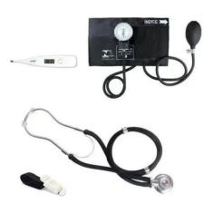 Kit Acadêmico Esfigmomanômetro + Estetoscopio + Garrote + Termômetro -