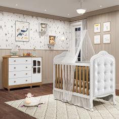 Quarto de Bebê Berço Mini Cama com Capitonê MDF Cômoda Elô New Móveis Peroba