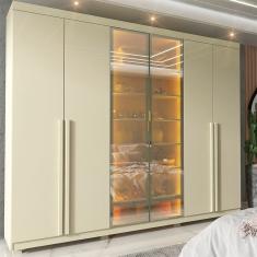 Guarda-Roupa Casal 6 Portas com Pés com Led Imperatriz Reflecta 100% MDF Off White