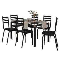 Jogo De Mesa Malva 140cm E 6 Cadeiras 118 Preto